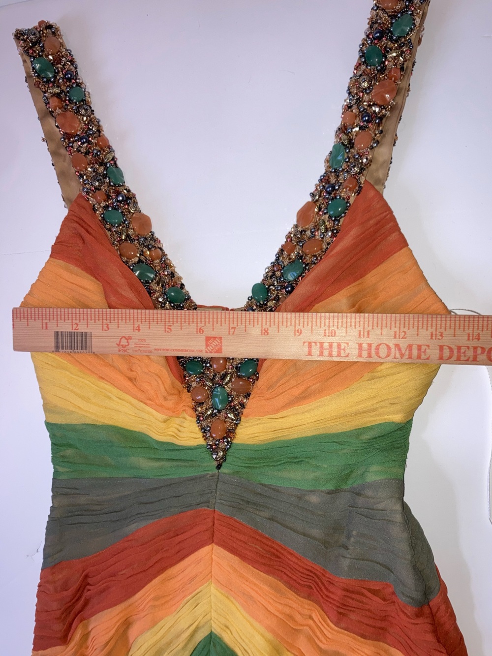 Mandalay 100% Silk Rainbow Stripe Mini Sheath Dress Beaded Strap Sleeveless NWT - Picture 10 of 16
